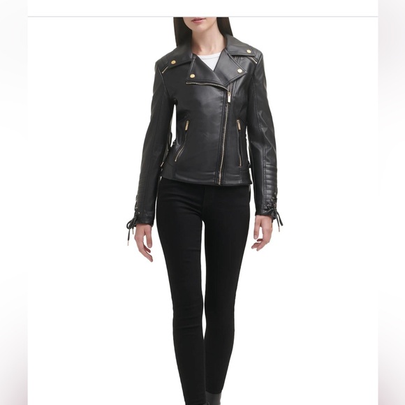 GUESS Black Faux Leather Moto Jacket - Picture 3 of 6